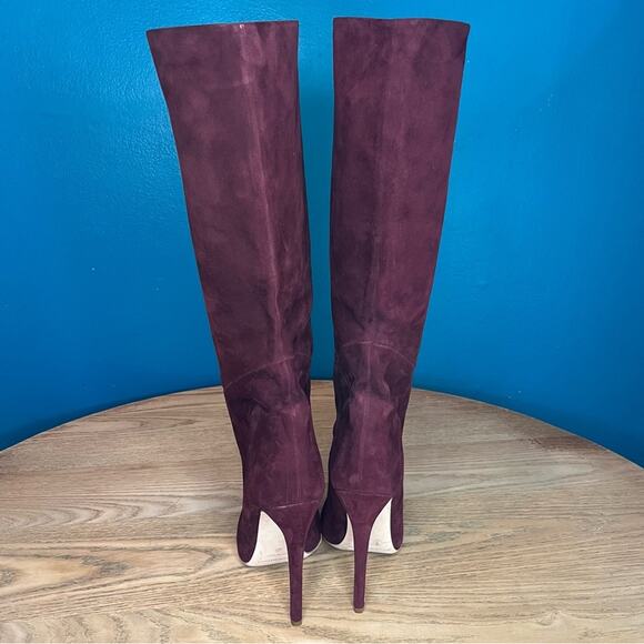Brandon Maxwell Suede Knee High Stiletto Boots Burgundy Maroon Women’s 40/10 - Picture 3 of 12